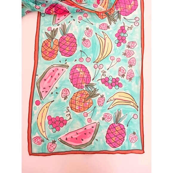 NWT Coveri Collection 100% Silk Scarf Bright Whimsical Fruit Rolled Edge 17X60 - Picture 3 of 5